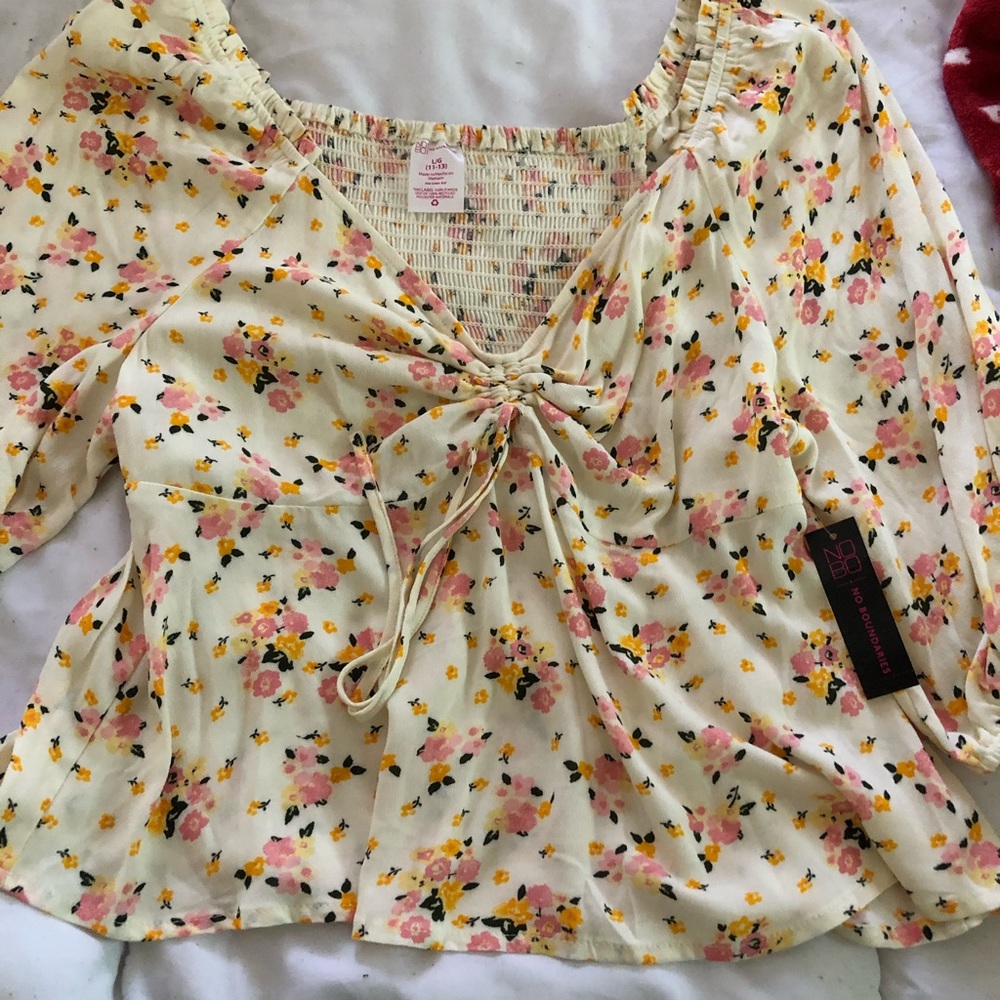 smocked floral blouse